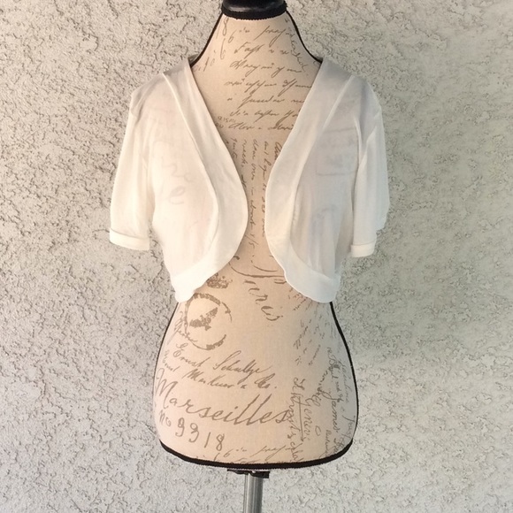 Vintage Sweaters - Sheer Mesh White Short Crop Shrug Bolero Jacket